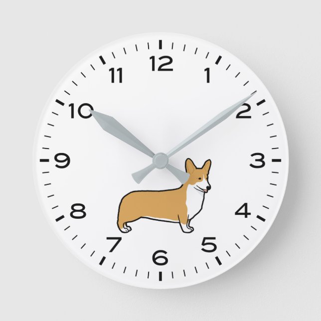 Horloge Ronde Pembroke Welsh Corgi avec heures et minutes (Recto)