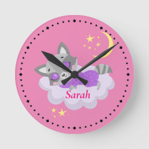 Horloge Ronde Pépinière de couchage de bébé Raccoon personnalisé