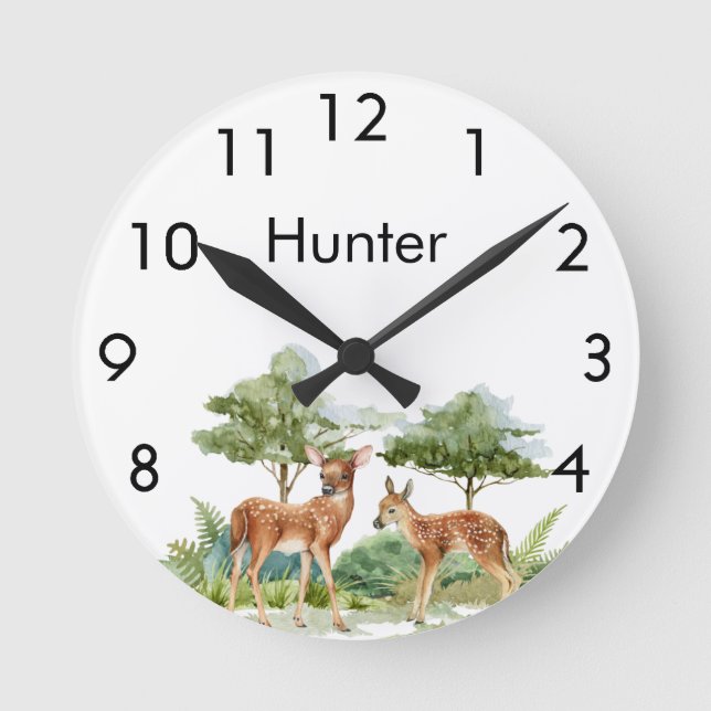 Horloge Ronde Pépinière du nom de cerf des animaux de la forêt (Recto)