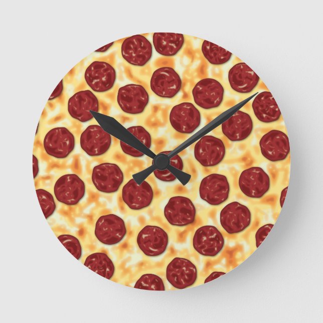Horloge Ronde Pepperoni Pizza Motif (Recto)