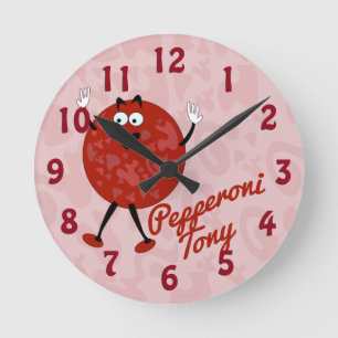 Horloge Ronde Pepperoni Tony Cute Cartoon Pizza Character