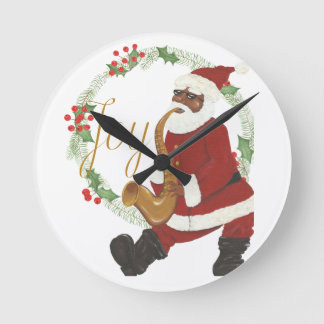 Horloge Ronde Père Noël afro-américain