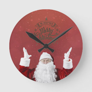 Horloge Ronde Père Noël,Flocons de neige,Rouge