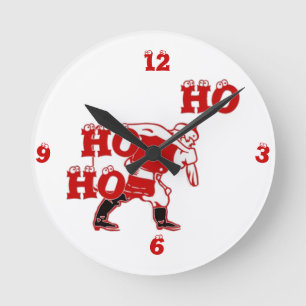 Horloge Ronde Père Noël rouge et blanc Marcher Ho Ho Art Imprime