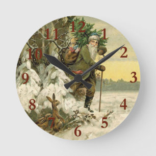 Horloge Ronde Père Noël vintage Noël victorien vacances Arbre 