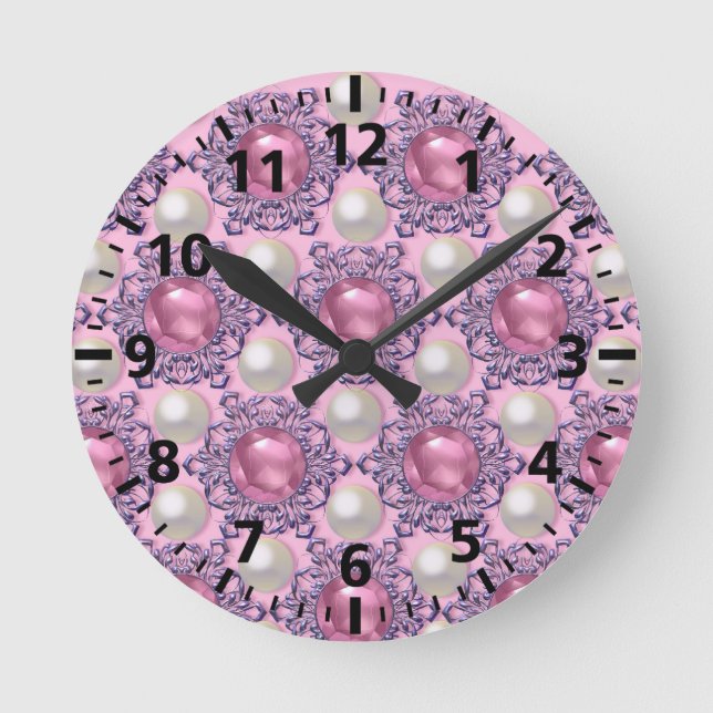 Horloge Ronde Perles et bijoux en rose (Recto)