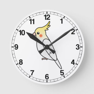 Horloge Ronde Perroquet oiseau cartoon lutino cockatiel