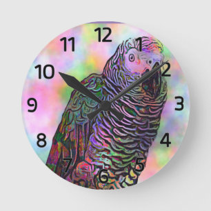 Horloge Ronde Perroquet psychédélique