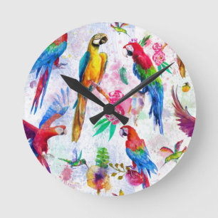 Horloge Ronde Perroquets de style d'aquarelle