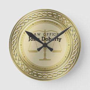 Horloge Ronde Personalizable Luxury Golden Scales of Justice