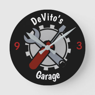 Horloge Ronde Personalize with Name Gear Head Garage