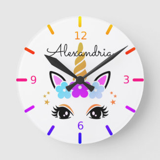Horloge Ronde Personalize Your Own Colorful Floral Unicorn