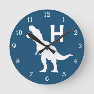 Horloge Ronde Personalized Dinosaur Kids Wall Clock Blue T-Rex