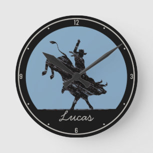 Horloge Ronde PERSONALIZED NAME Western Rodeo Bull Rider Cowboy