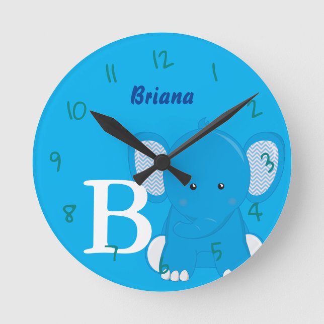 Horloge Ronde Personalized Nursery Blue Round Clock (Recto)