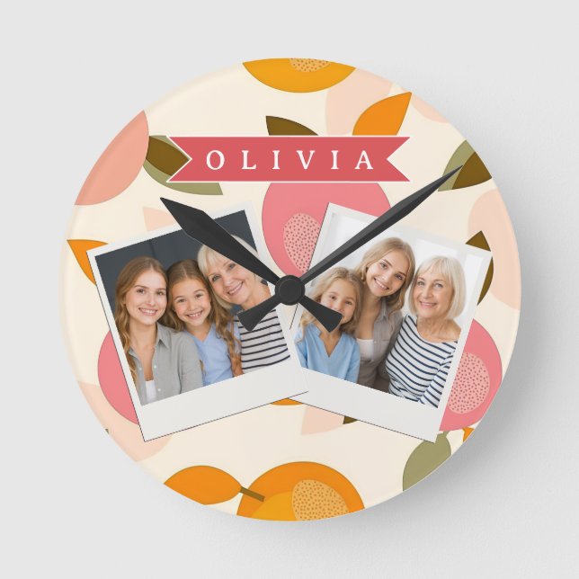 Horloge Ronde Personalized Peach Pattern Cute Retro Summer (Recto)