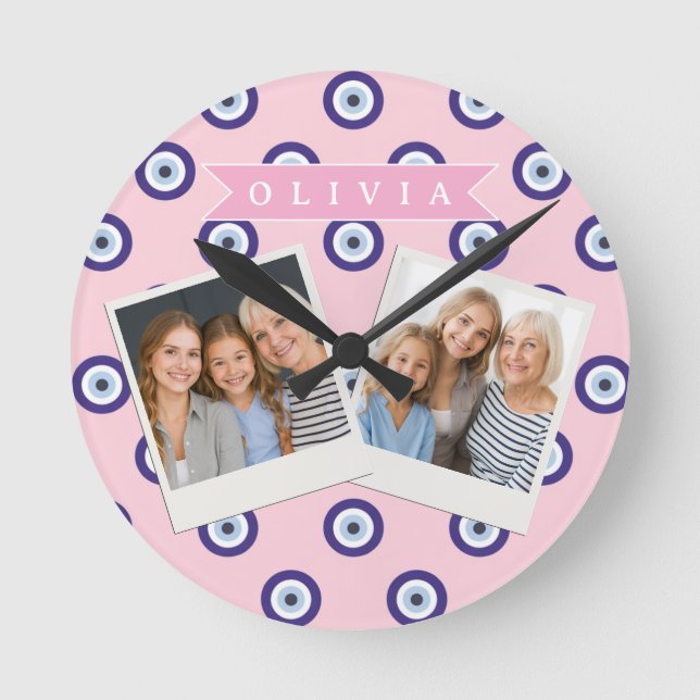Horloge Ronde Personalized Pink Evil Eye Pattern Gifts With Name (Recto)