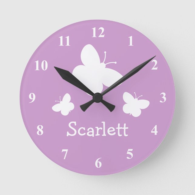 Horloge Ronde Personalized pink wall clock with butterflies (Recto)