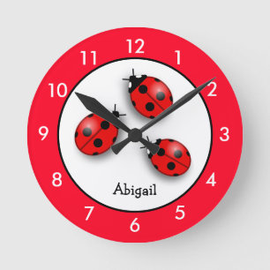 Horloge Ronde Personalized Red Ladybug  Round Clock