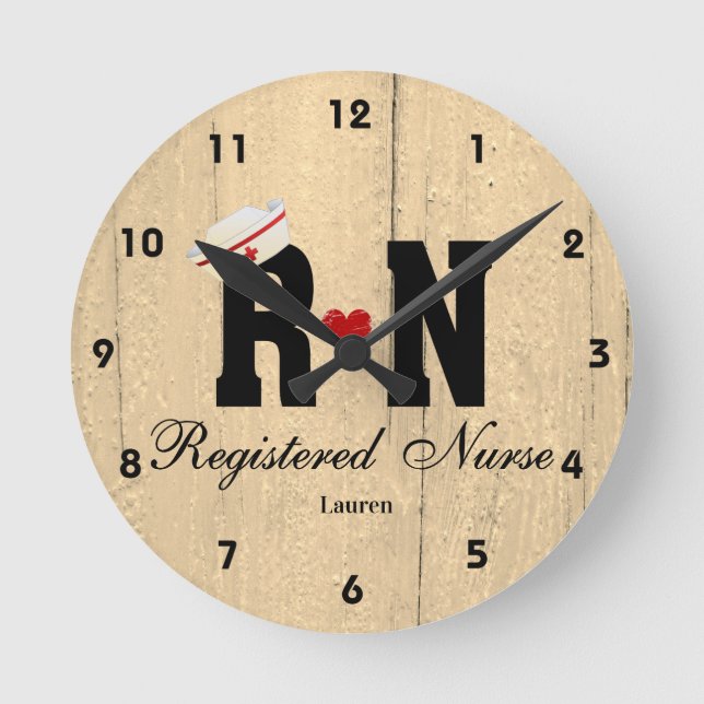 Horloge Ronde Personalized RN Nurse Hat Wood Acrylique Wall Cloc (Recto)