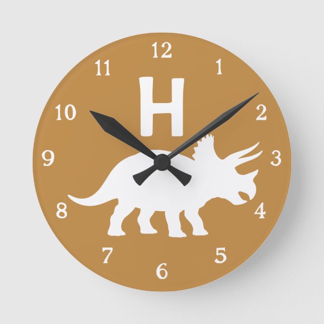 Horloge Ronde Personalized Triceratops Kids Wall Clock Neutral (Recto)
