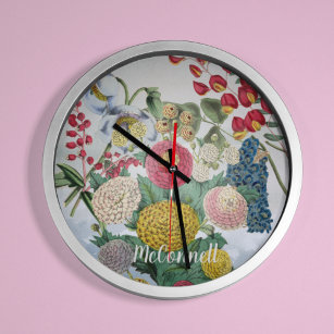 Horloge Ronde Personalized Vintage Chrysanthemum Poppy Lilac