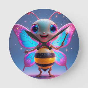 Horloge Ronde Personnage de abeille magique lumineuse avec des a