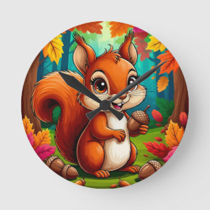 Horloge Ronde Personnage de Écureuil de Dessin Animé Adorable da
