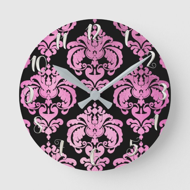 Horloge Ronde Personnage de Pink & Black Damask (Recto)