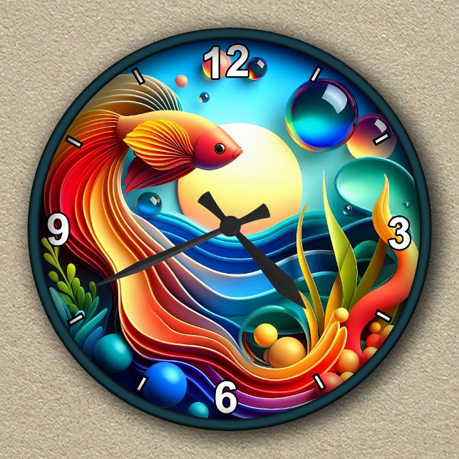 Horloge Ronde Personnalisable Vibrant Betta Fish Abstrait (Créateur téléchargé)