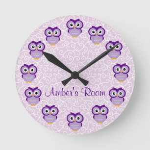Horloge Ronde Personnalisation du hibou pourpre