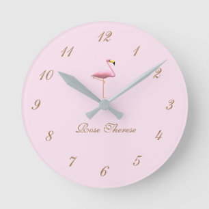 Horloge Ronde Personnalisé C'est une fille Flamant rose rose Rou