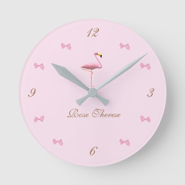 Horloge Ronde Personnalisé C'est une fille Flamant rose rose thè (Recto)