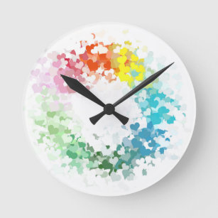 Horloge Ronde Personnalisé Coeurs colorés modernes Modèle blanc