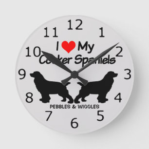 Horloge Ronde PERSONNALISÉ J'Aime Mes Deux Chiens Espagnols Cock