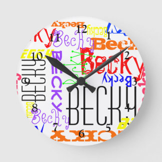 Horloge Ronde Personnalisé Nom Personnalisé Collage Coloré