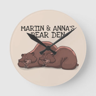 HORLOGE RONDE PERSONNALISÉ ROMANTIQUE GRIZZLY BEAR DEN