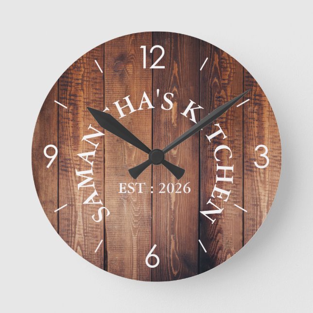 Horloge Ronde Personnalisé Rustic Bois Farmhouse Cuisine ronde (Recto)