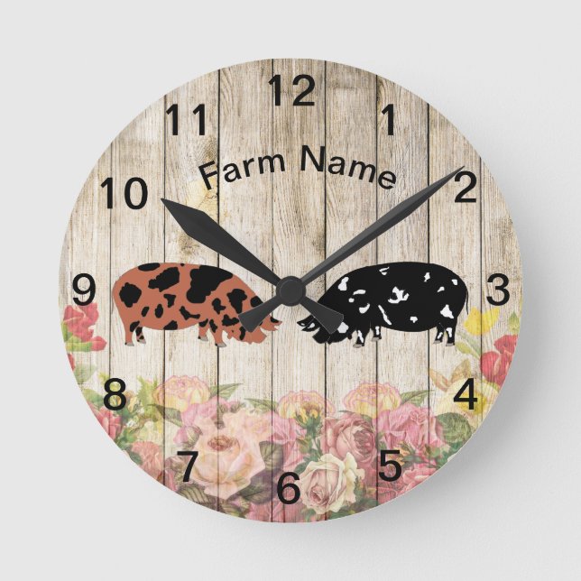 Horloge ronde personnalisée de la ferme de cochons (Recto)