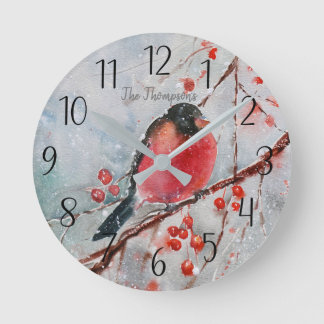 Horloge ronde personnalisée pour l'oiseau rouge