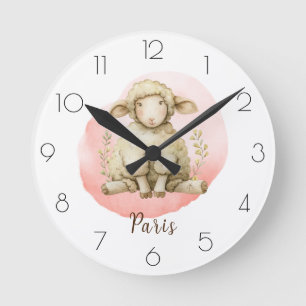 Horloge Ronde Personnaliser l’aquarelle Cheep Nursery Girl’s Roo