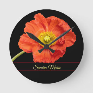 Horloge Ronde Personnaliser la fleur de pavot rouge