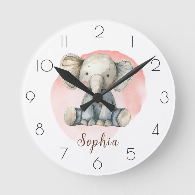 Horloge Ronde Personnaliser l'aquarelle Elephant Nursery Giry Ro (Recto)