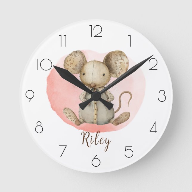 Horloge Ronde Personnaliser l'aquarelle Souris Nursery Girl’s Ro (Recto)