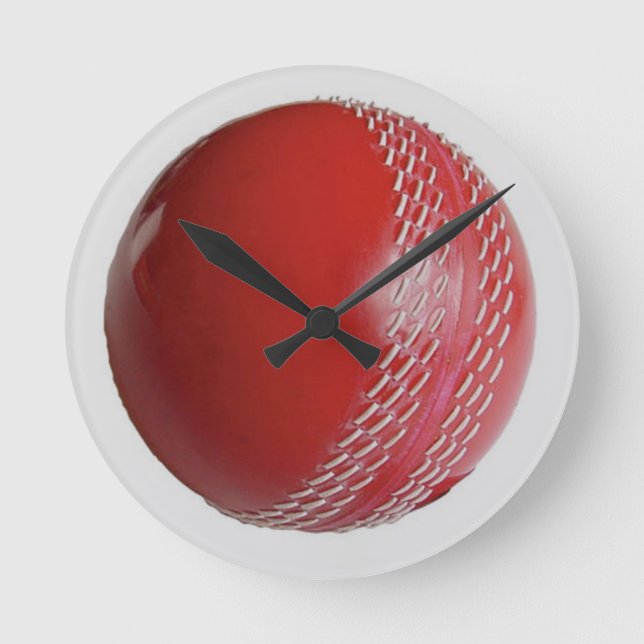 Horloge Ronde Personnaliser rouge de balle de cricket avec votre (Recto)