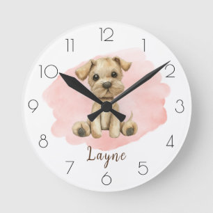 Horloge Ronde Personnaliser Watercolor Dog Nursery Girl’s Room