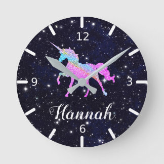 Horloge Ronde Personnalisez Votre Licorne Colorée