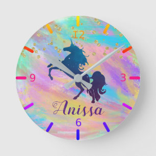 Horloge Ronde Personnalisez votre propre licorne colorée