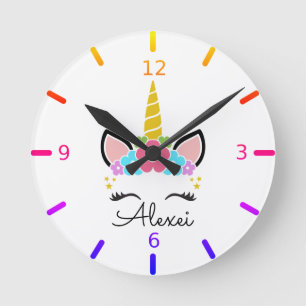 Horloge Ronde Personnalisez votre propre licorne florale colorée