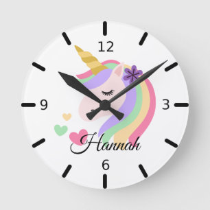 Horloge Ronde Personnalisez Votre Propre Licorne Magique Florale